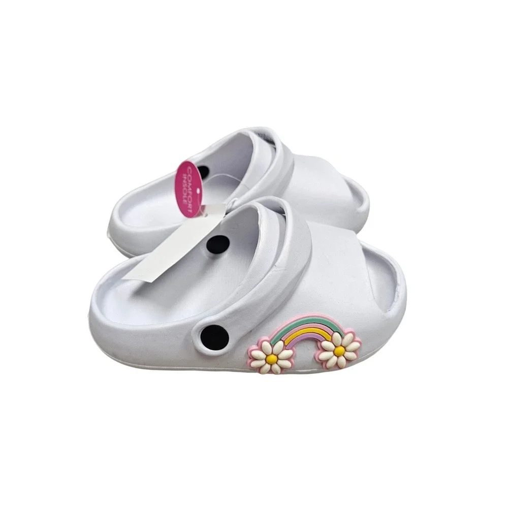 Kids‎ Seasonal Slide Clogs Kids Size 9 White Rainbow Daisy Flower Summer Sandals